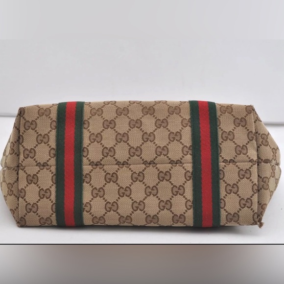 GUCCI Web Sherry Line Tote Bag GG Canvas Leather 137396 Brown 1852J - Picture 5 of 9